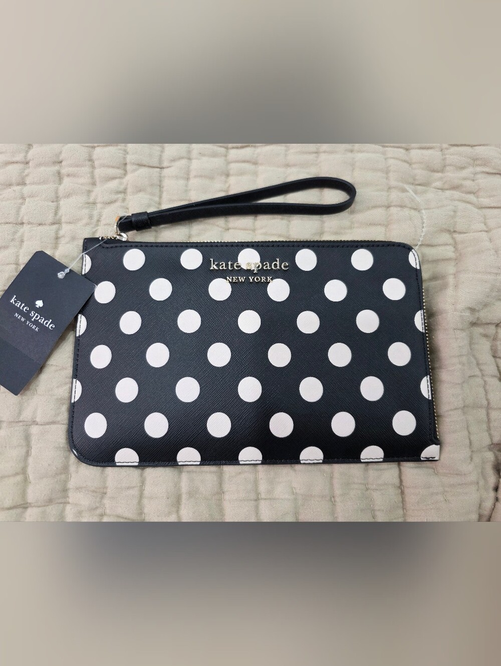 kate spade New York Black & White Polka Dot Wristlet